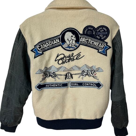 Vintage Dual Control Bomber Jacket Cream Blue Polar Bear Coat Womens Size Medium - Picture 2 of 14